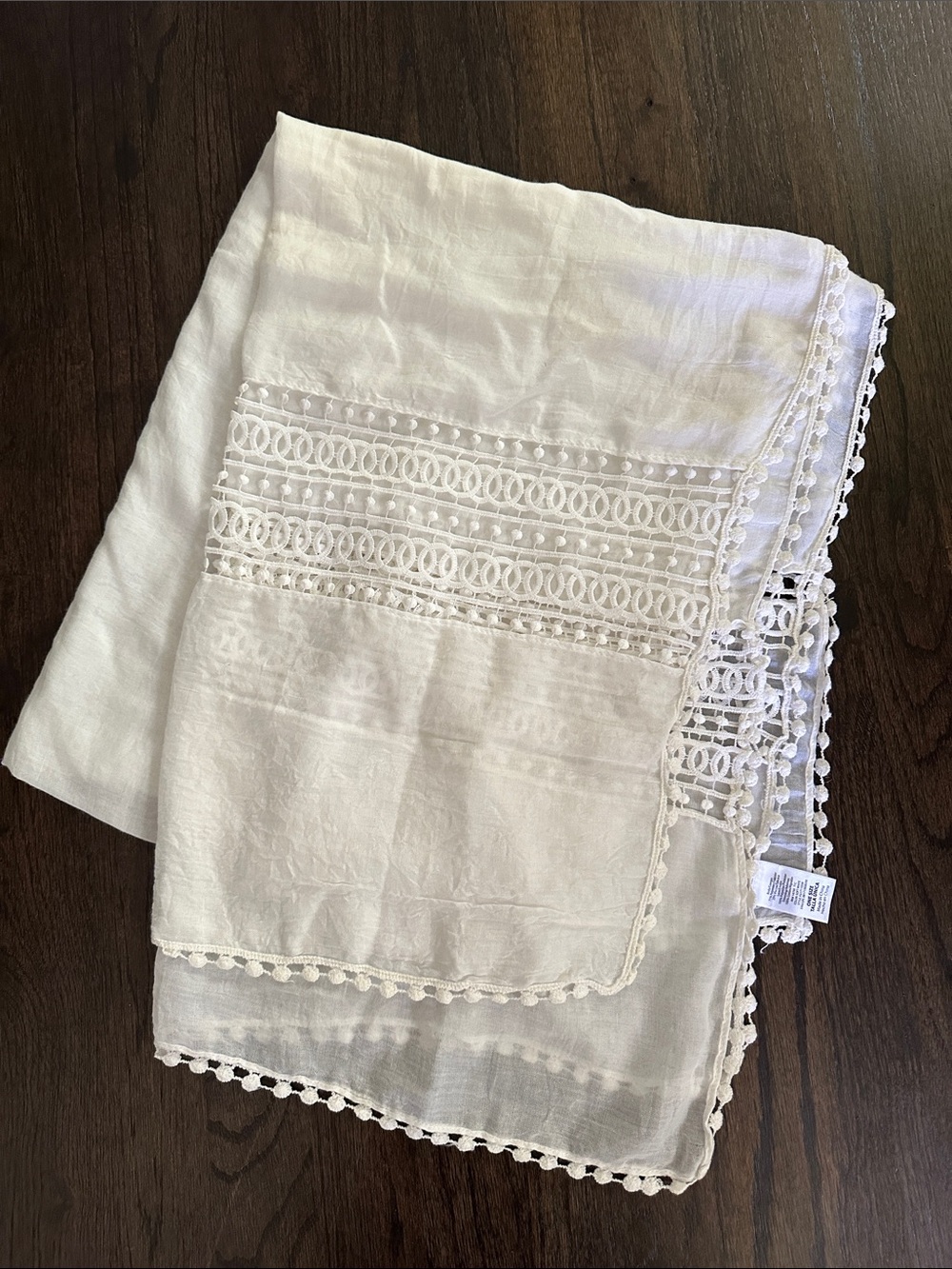 White Lace Trim Scarf Shawl